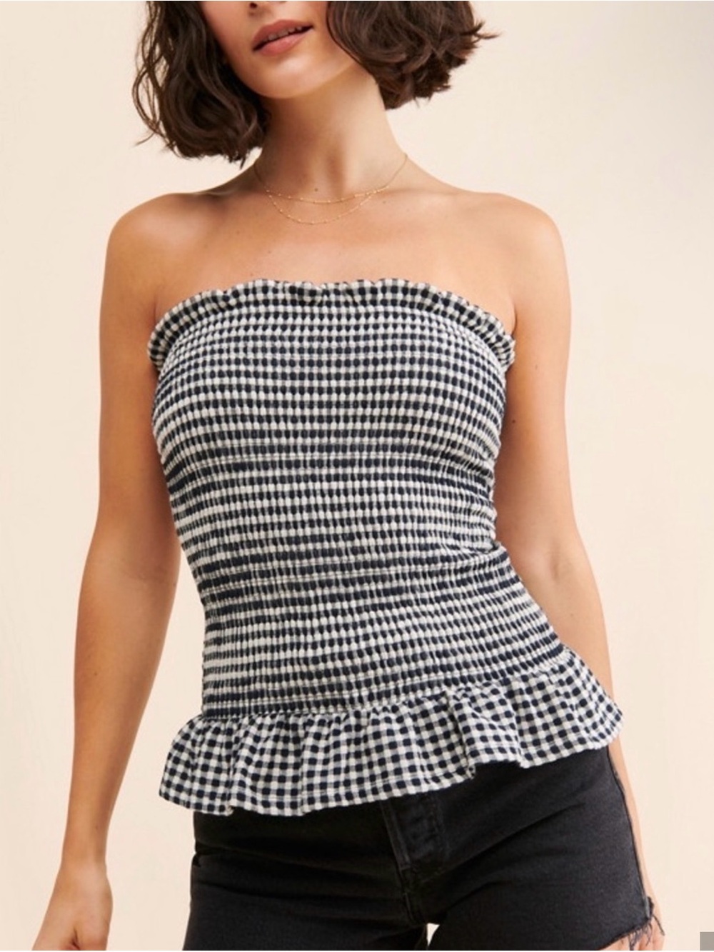 Maeve Anthropologie Gingham Savannah Smocked Strapless Top (S)